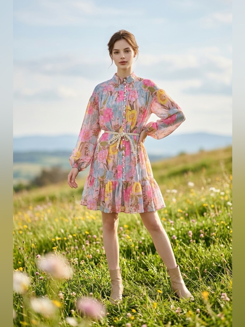 Talulah La Maison Floral Lantern Sleeve Mini Dress - Tiered Boho